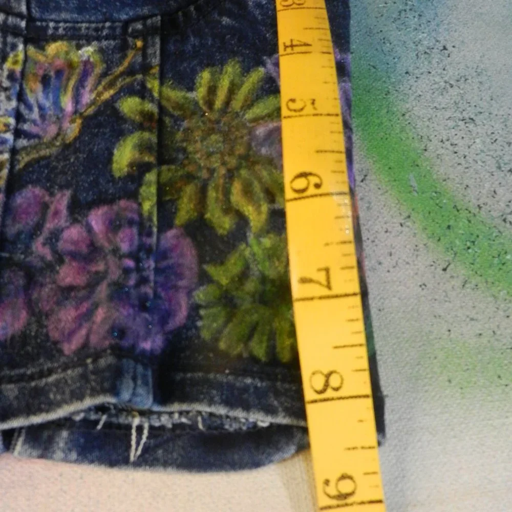 HAND CRAFTED floral denim bustier OOAK custom hand painted jean camisole top - Picture 14 of 16